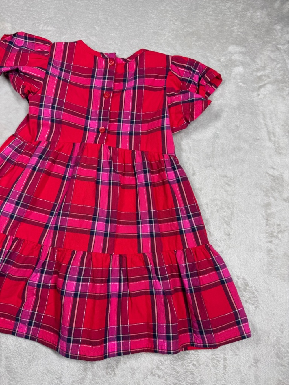 Tucker + Tate Red Pink Silver Plaid Ruffle Holiday Dress Girls Size 2 - Picture 13 of 15